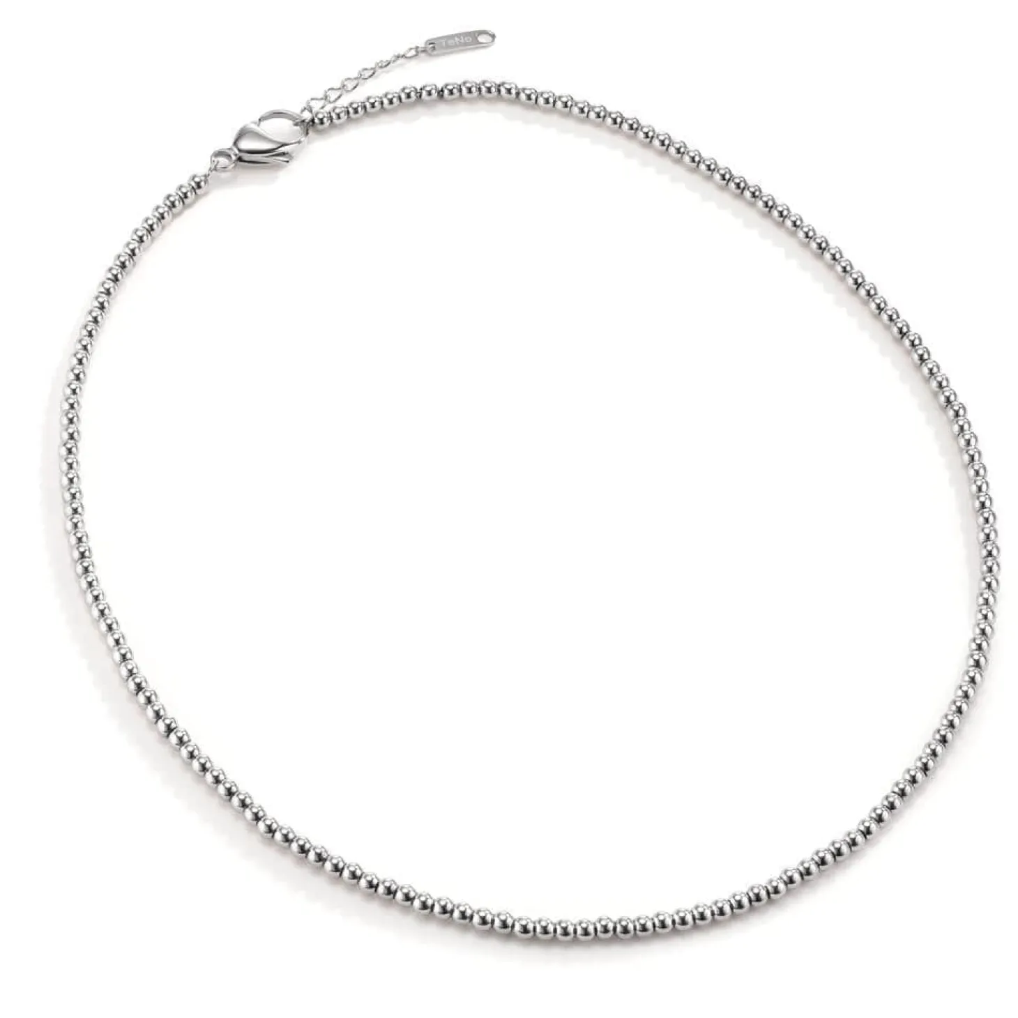 bola_ketting_gemaakt_van__1.webp Bola ketting gemaakt van glanzende roestvrijstalen balletjes Ø3mm, 42-45 verstelbaar