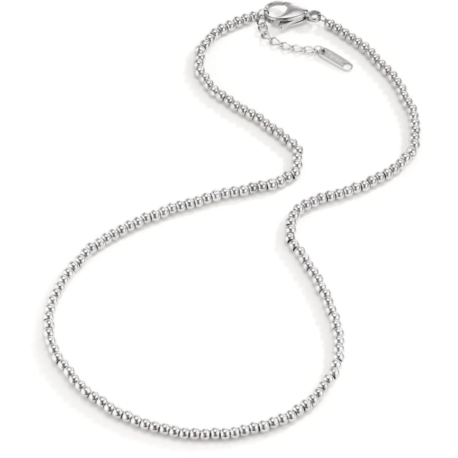 bola_ketting_gemaakt_van__2.webp Bola ketting gemaakt van glanzende roestvrijstalen balletjes Ø3mm, 42-45 verstelbaar
