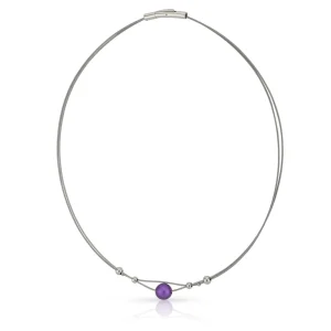 Collier kleine bolletjes en paarse bol C274P