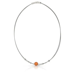 Collier kleine bolletjes en oranje bol C274O