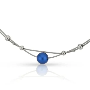Collier kleine bolletjes en blauwe bol C274B