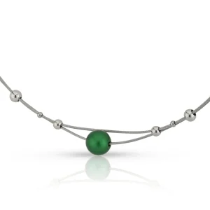 Collier kleine bolletjes en groene bol C274GR