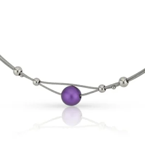 Collier kleine bolletjes en paarse bol C274P