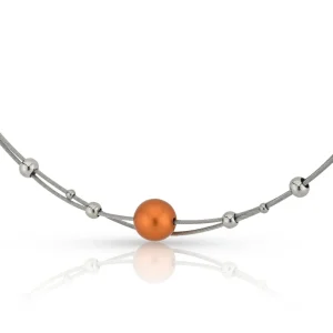 Collier kleine bolletjes en oranje bol C274O