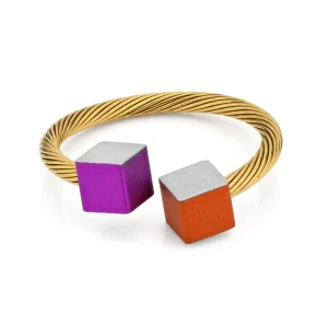 Goudkleur Ring Kubusjes Oranje Paars RG4OP